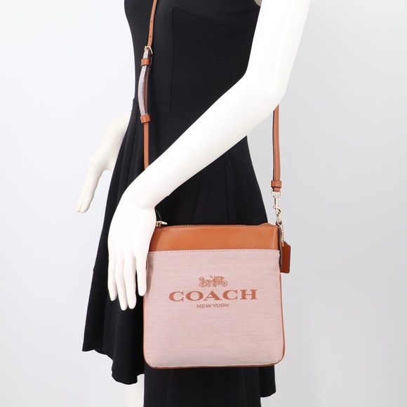 New Coach Kitt Horse and Carriage Jacquard and Leather Crossbody Bag Amber - Picture 3 of 13